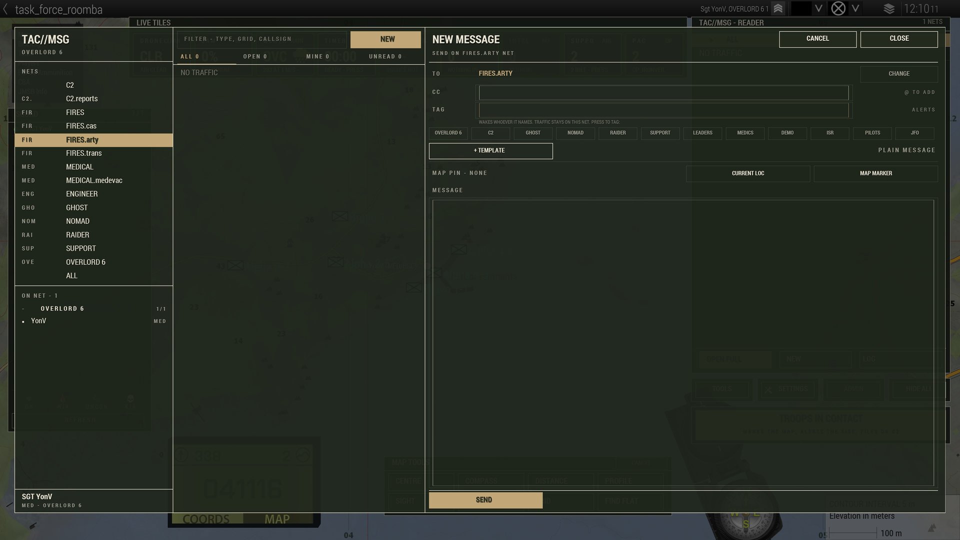 NEW MESSAGE: send on a net, CC, tags, template, map pin, the message