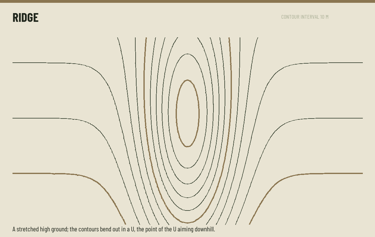 Ridge drawn as contour lines